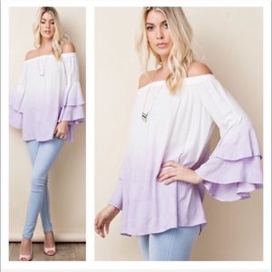 Purple and White Ombré Off Shoulder Top